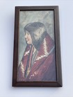 Antique Native American Indian Painting Woman Blanket Tribal Small Gem Vintage