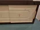 Vintage Midcentury Brown   Cream Plastic Bathroom utility Slidedoor Cabinet    