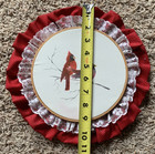 Red   White Lace Doily Hand Painted Canvas Cardinals Red Bird Winter Xmas Decor