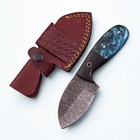 Shard Custom Damascus Guppy Knife Full Tang Edc Scout Carry With Leather Sheath