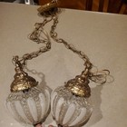 Vintage Mcm Hollywood Regency Spherical Glass Double Swag Pendant Lights