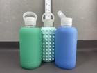 Lot Of 3 Bkr 16oz Yoga Water Bottles    shades Of Aqua    Summer Colors