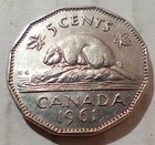 1961 Canada 5 Cents Coin Beaver Young Queen Elizabeth Ii Dodecagon 12-sided