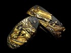 Japan Antique Edo Era Genpeinwar Hikone School Fuchi Kashira Shakudo Sword