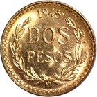1945 Mexico 2 Peso Dos Pesos Gold Agw  0482 Oz Coin Bu