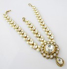 Indian Women Wedding Hair Decoration Jewelry Goldtone Pearl Cz Matha Patti Tikka