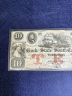1861 Charlestown Bank Of The State South Carolina  10 Obsolete Banknote Currency
