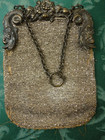 Vtg Micro Beaded Purse Metal Repousse Frame Edwardian Rose   Fish Chatelaine