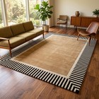 Luxury Border Area Rug  Modern Geometric Rug  Black White Striped Border Carpet