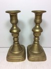 18th 19th Century Antique 6 5  Tall Pair Seamed Turned Brass Candlestick Holders