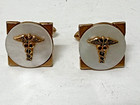 Mother Of Pearl Caduceus Cufflinks Medicine Physician Md Vintage Gold Tone