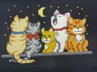Finished Cross Stitch Completed 8x9 5 Kitty Cats Howling Moon Black Aida