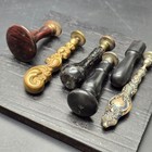 Set Of 6 Antique Wax Seal Stamp Seals Various Handles   Monograms Hs286