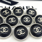 10 Chanel Buttons Black Silver Cc Logo Metal 23mm Vintage