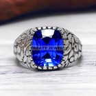 Blue Sapphire Cushion Cut Gemstone With 14k Solid White Gold Ring For Men s  291