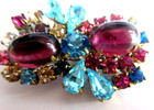 Pretty Czech Vintage Style Glass Rhinestone Button    Turquoise   Purple   Multi