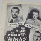 1952 Macao Exhibitors Information Sheet Rko Robert Mitchum Jane Russell 8 5x11