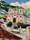 Vtg Rio De Janeiro Handmade Needlepoint Bairro Antonio Dias  Canvas 23 5x35   
