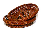 Wicker Basket Trays 10x8 Oval Woven Rattan Dark Brown Set 2