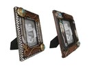 Set Of 2 Rustic Southwestern Boho Feathers Turquoise Gems Scroll Picture Frames