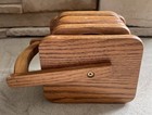 Vintage Wood   Cork Coaster Set In Wood Caddy W handle Mid-century  6 Coasters