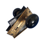 Antique Door Set Victorian   Brass Backplate Knob Mortise Lock Black Knobs