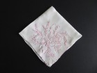 Vintage Swiss Madeira Embroidery Pink Flowers Wedding Bride Handkerchief