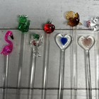 20  Vtg Art Glass Swizzle Stir Sticks Bar Ware Holiday Dolphin Hearts Pineapple