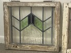 Leaded Stained Glass Window Pair  Rectangular Sash Panels In Wood Frames