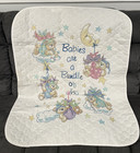 Completed Baby Cross Stitch Blanket Bears Teddy Bears Dimensions Hand Stitched