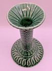 Vtg Bordallo Pinheiro Green Majolica Candlestick Holder Portugal Leaf Pattern