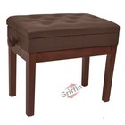 Brown Leather Piano Bench - Griffin Keyboard Seat Wood Vanity Chair Guitar Stool