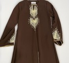 Brown Embroidered Abaya Kaftan Dress Arabic Jalabiya Muslim Maxi Modest Size S