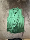 Rachel Zoe High Neck Halter Style Blouse Size L Olive Green Satin  A1-011
