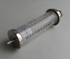 Vintage Medical Boxed Glass   Brass Syringe 20cc  15124