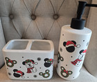 Disney Mickey Mouse Christmas Holiday Soap Dispenser Toothbrush Bath Set Ceramic