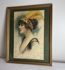 Framed 1916 Flapper Girl  Calendar Advertisement Marked The Forbes Lith  Mfg Co 