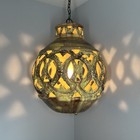 Mid Century Vintage Swag Lamp Light Yellow Lava Drip Glaze Pottery Ceramic Globe