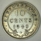1940 Newfoundland Silver 10 Cents Extra Fine Canada Ten Cent Coin 10c