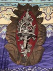 Vtg Metal Wood Medieval Gothic Wall Art Decor Red Velvet  Candle Holder