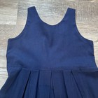 Vintage Navy Linen Cotton Midi Dress With Ivory Stripes   Bow Cottagecore Medium