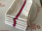 One Vintage French Stripe Basque Linen Torchon Tea Kitchen Dish Towel Green Red