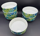 Vintage Holt Howard 1966 Set 6 Floral Pedestal Bowls Blue Green Mod Mcm Flower