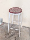 Vintage Industrial Workshop Bench Stool - Red Painted Wood Seat - 1940s-50s