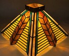 Vintage Mission Style Stained Glass Lamp Shade 15  Square Amber Yellow Green