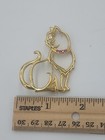 Vintage Jj Jonette Gold Tone W  Pink Rhinestone Collar Fluffy Cat Brooch Pin