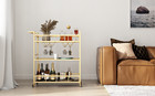 Gold Bar Carts With 3 Tier Glass Shees  Rolling Serving Bar Cart With
