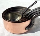 Vintage French Copper Pan Set Of 5 Marked Barilla Tin Lining Cast Iron 7 7lbs