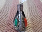 Vintage 3 Sided Sterling Silver - Coral - Turquoise - Malachite Pendant 56 Grams