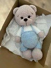 Blue Crochet Teddy Bear 12      Handmade Amigurumi Gift   Baby   s First Toy